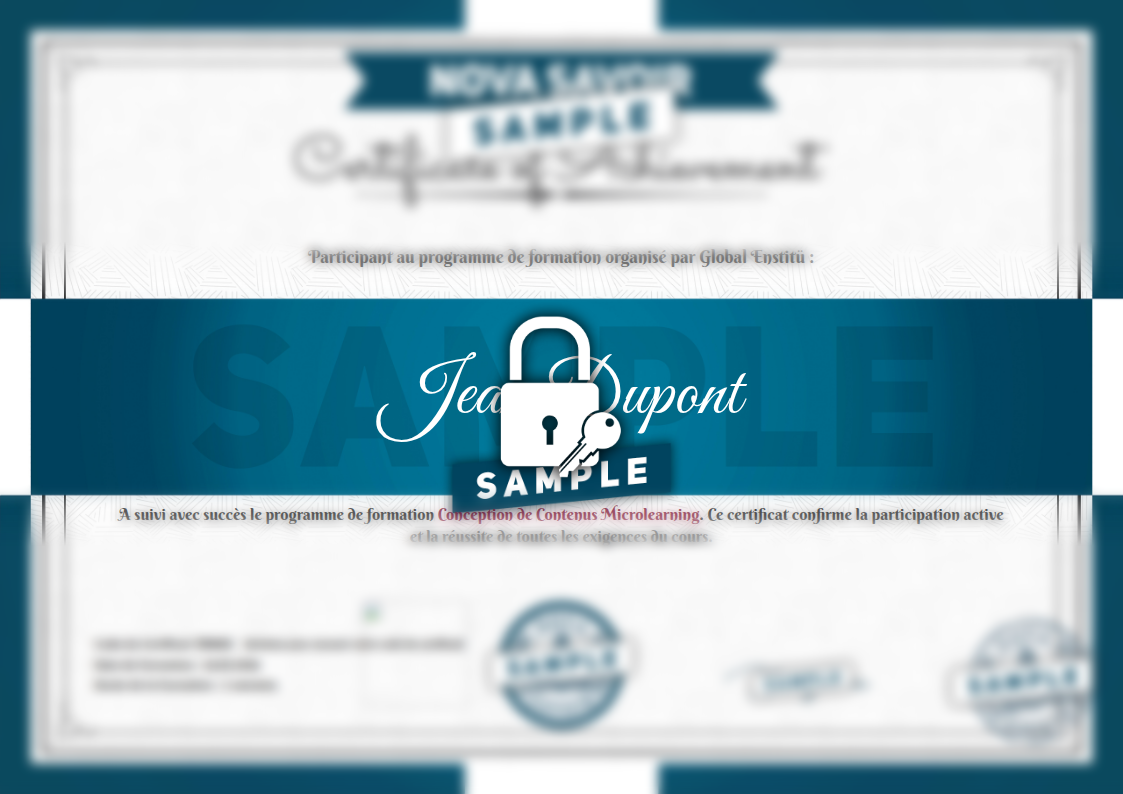 Exemple de certificat Conception de Contenus Microlearning