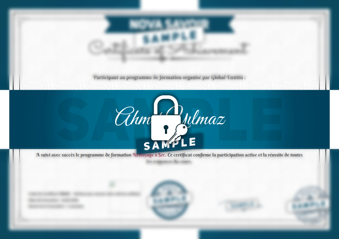 Exemple de certificat Nettoyage à Sec