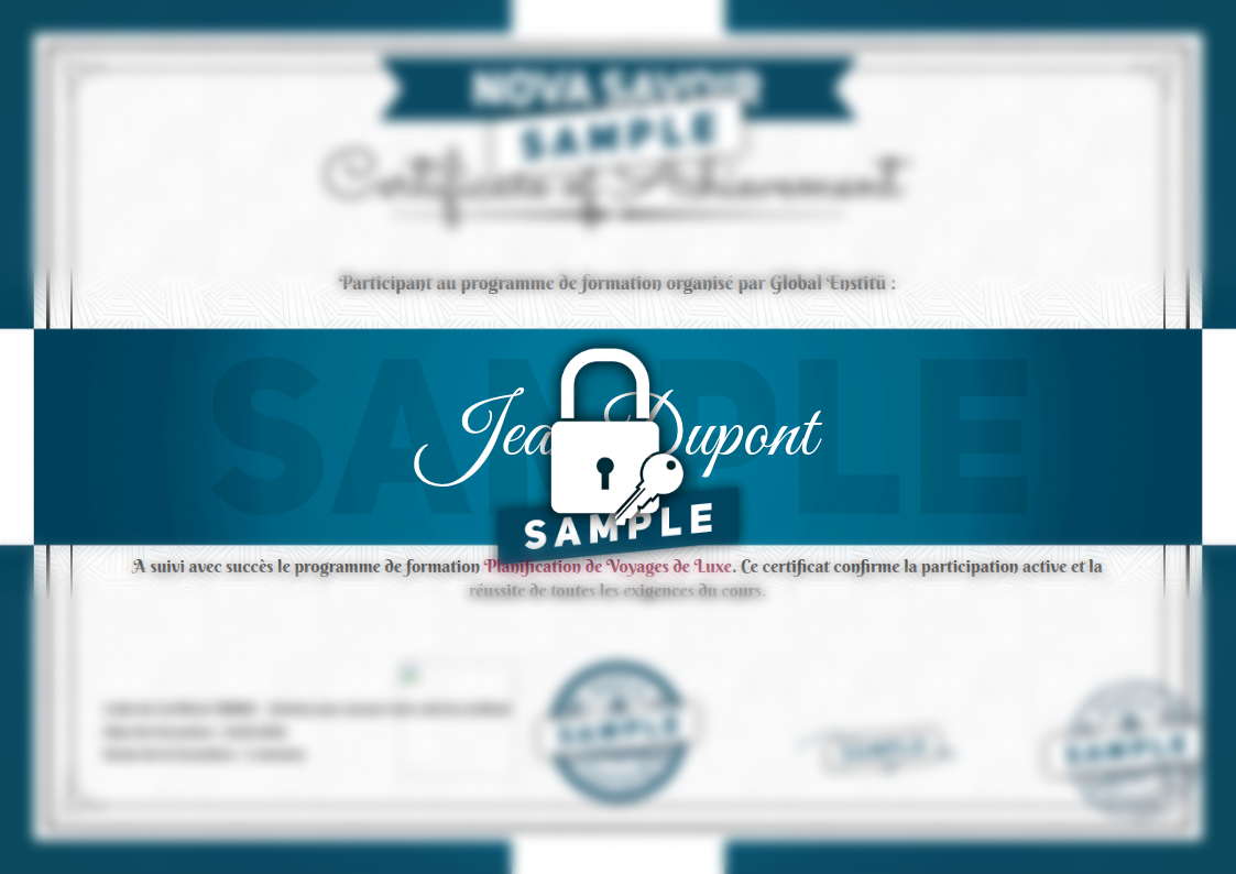 Exemple de certificat Planification de Voyages de Luxe